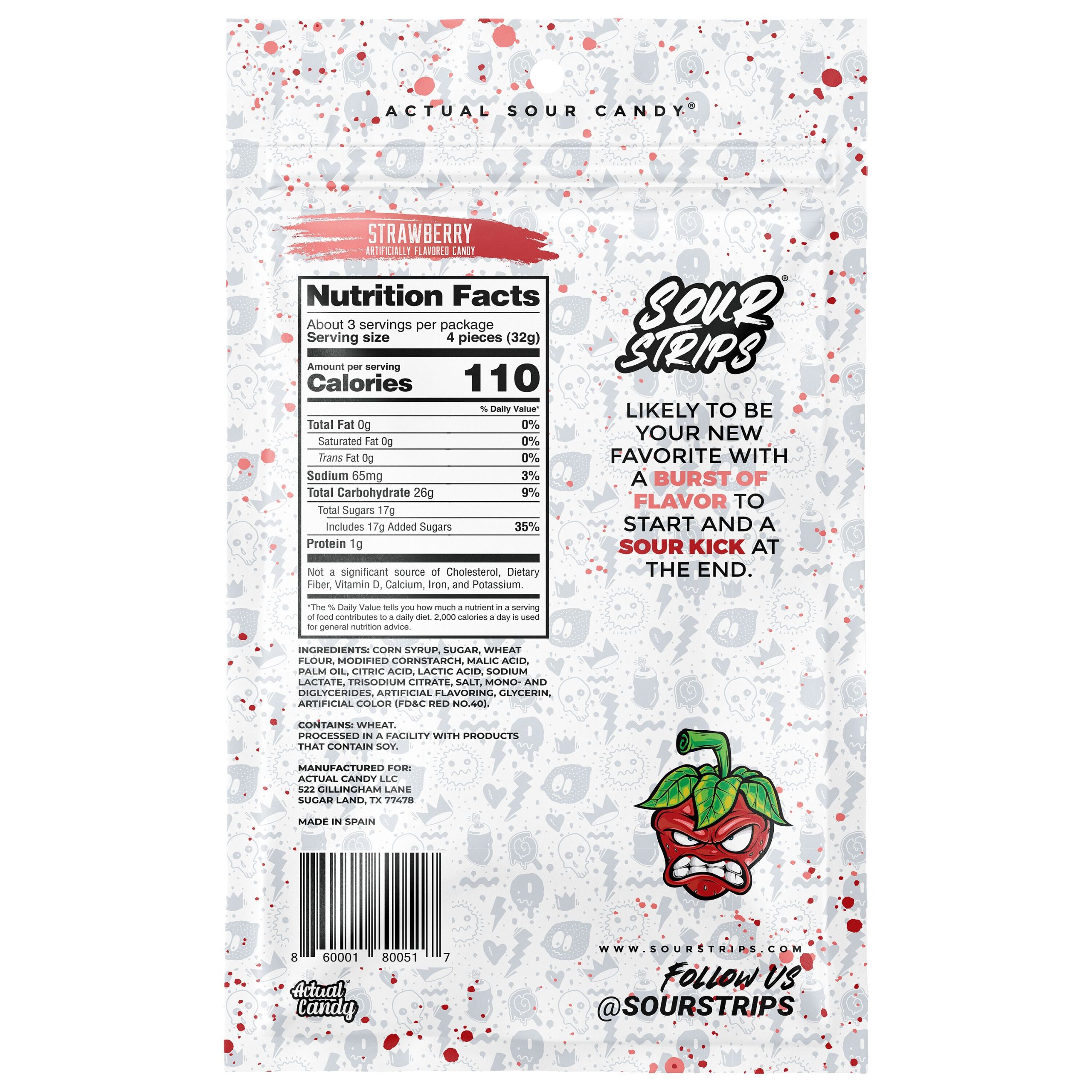 Sour Strips Strawberry Candy Peg Bag, 3.4oz - THE HERSHEY COMPANY