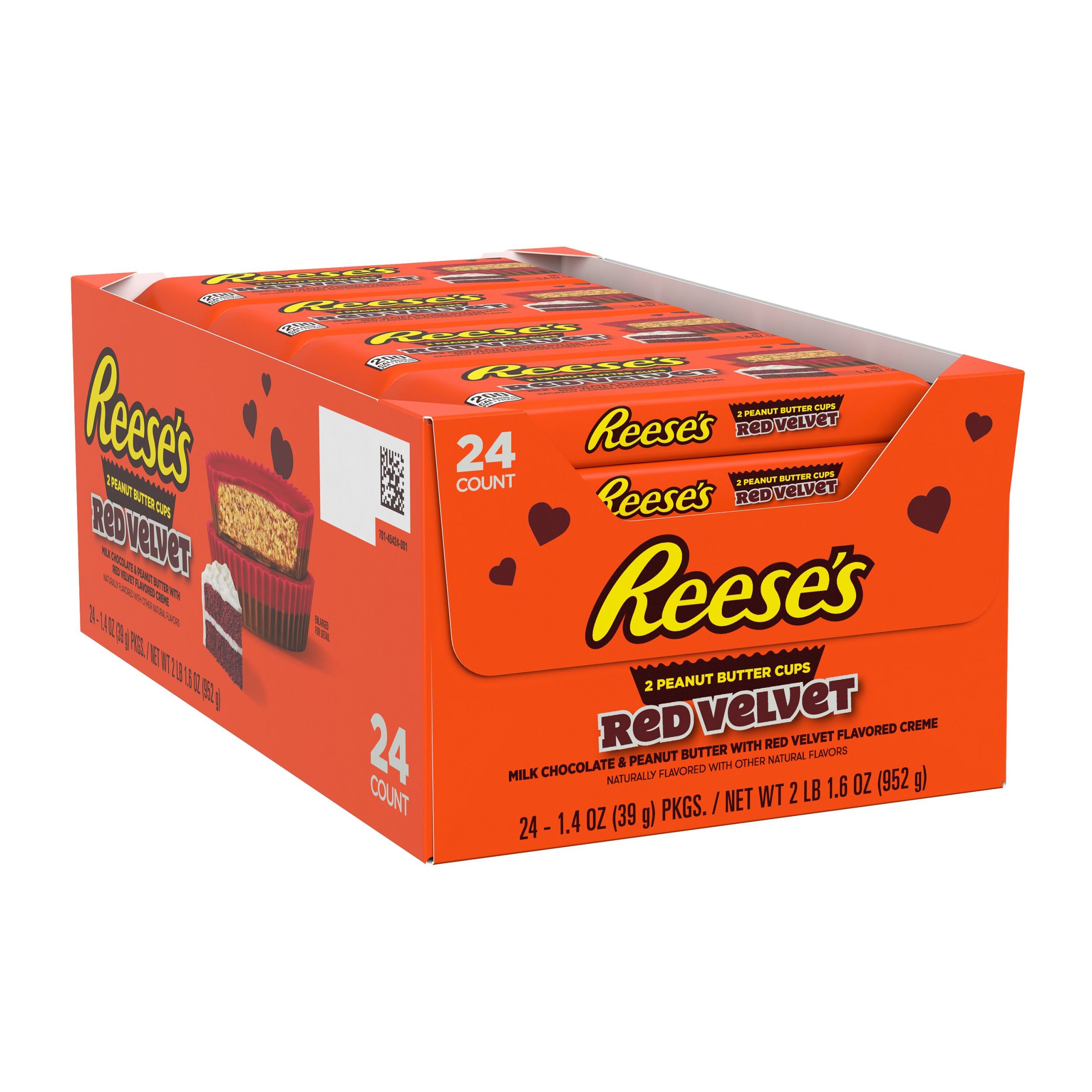 REESE’S Milk Chocolate and Red Velvet Flavored Creme Peanut Butter Cups, Valentine’s Candy Packs, 1.4 oz (24 Count) - THE HERSHEY COMPANY