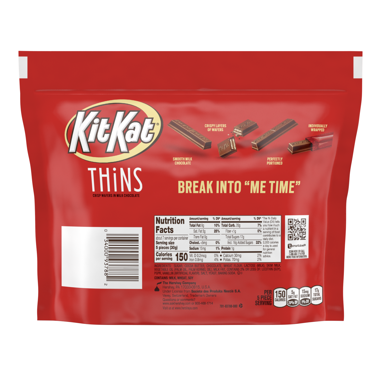 KIT KAT THiNS Milk Chocolate Candy Candy Bars 7.37oz Candy Bag - THE HERSHEY COMPANY