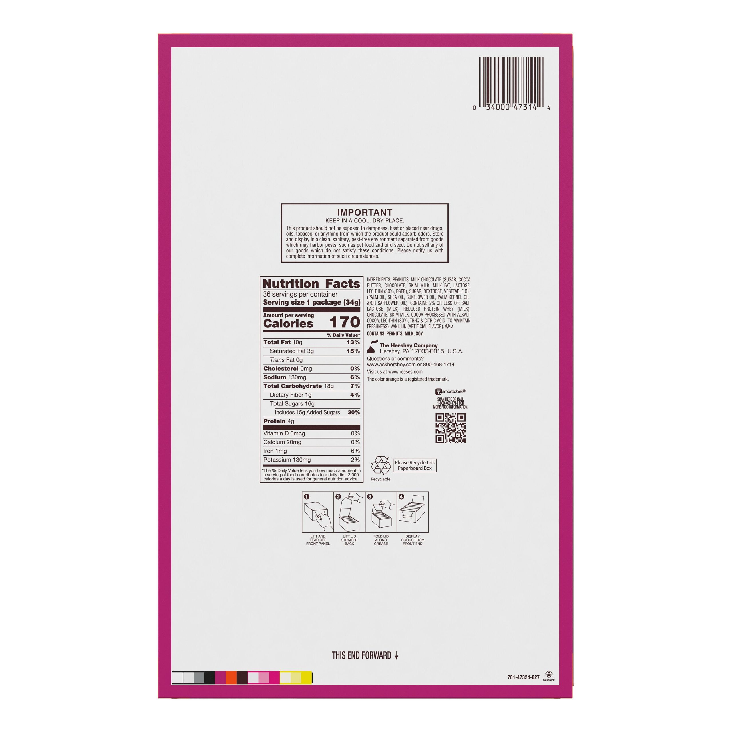 REESE’S Milk Chocolate Peanut Butter Hearts Valentine’s Candy Packs, 1.2 oz (36 Count) - THE HERSHEY COMPANY